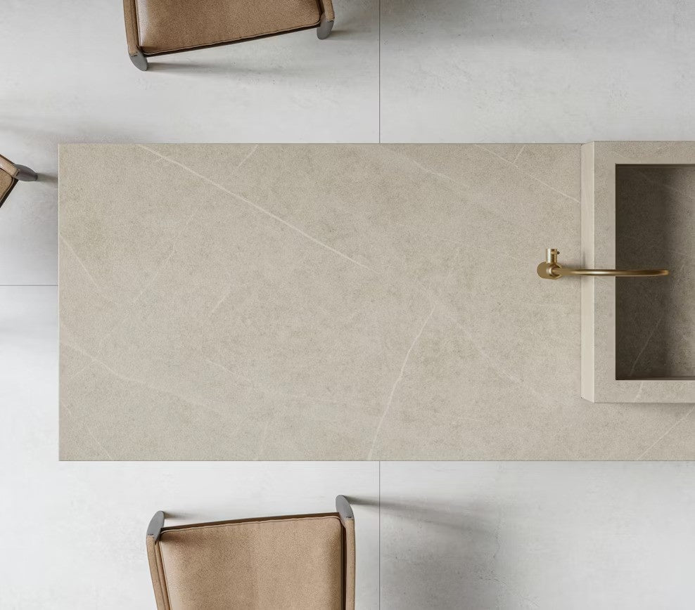 Adia ceramic countertop - cream with brown marbling and white veining Dekton surface - view 3