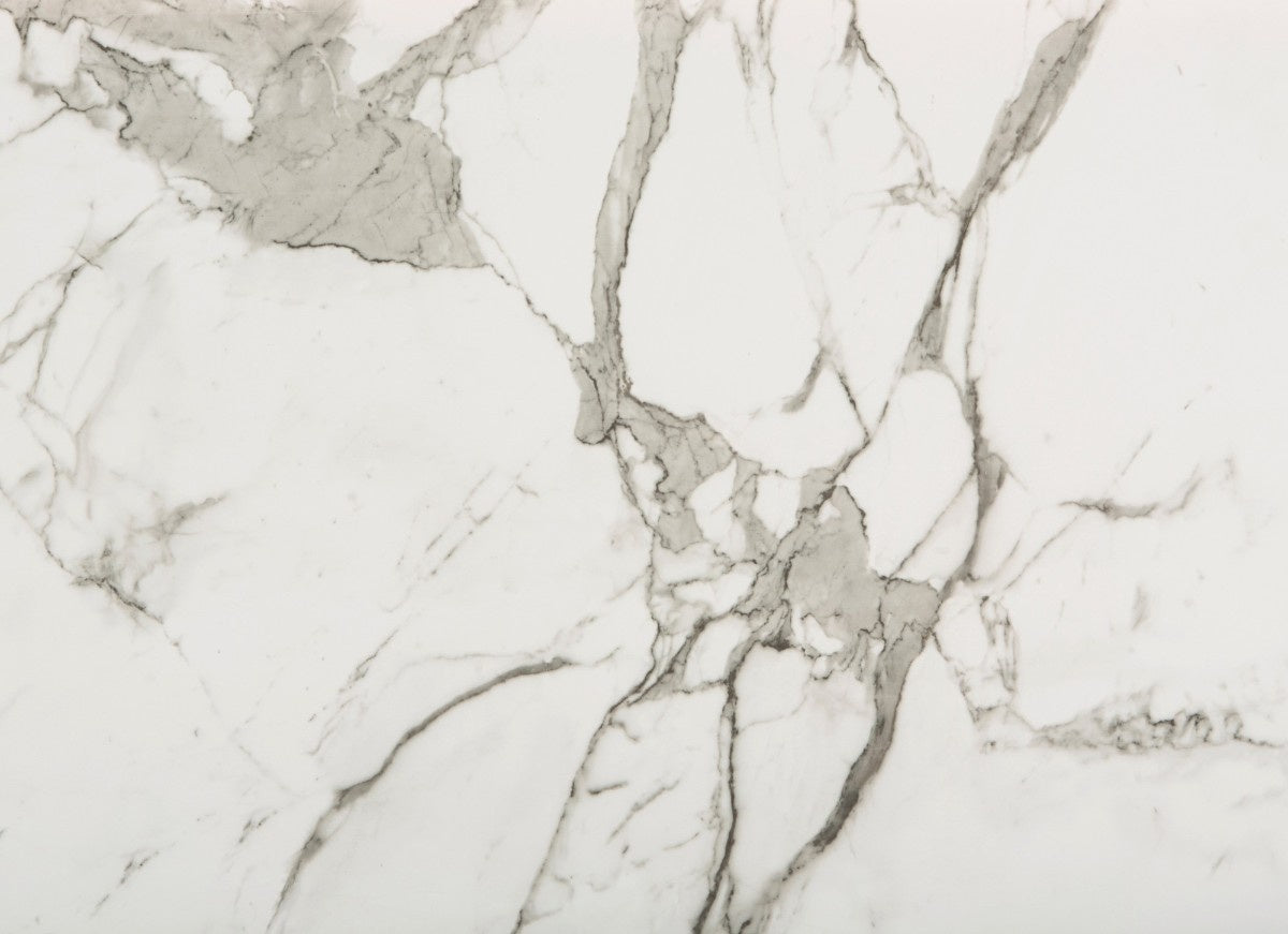 Aura ceramic countertop - white marble-look Dekton surface with grey veining