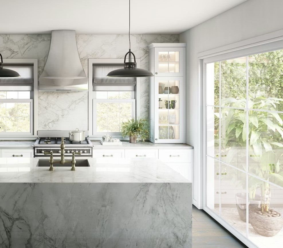 Bergen ceramic countertop - off-white with sculptural grey veining Dekton surface - view 3