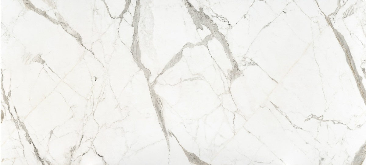 Daze ceramic countertop - Calacatta-style grey and gold veining Dekton surface