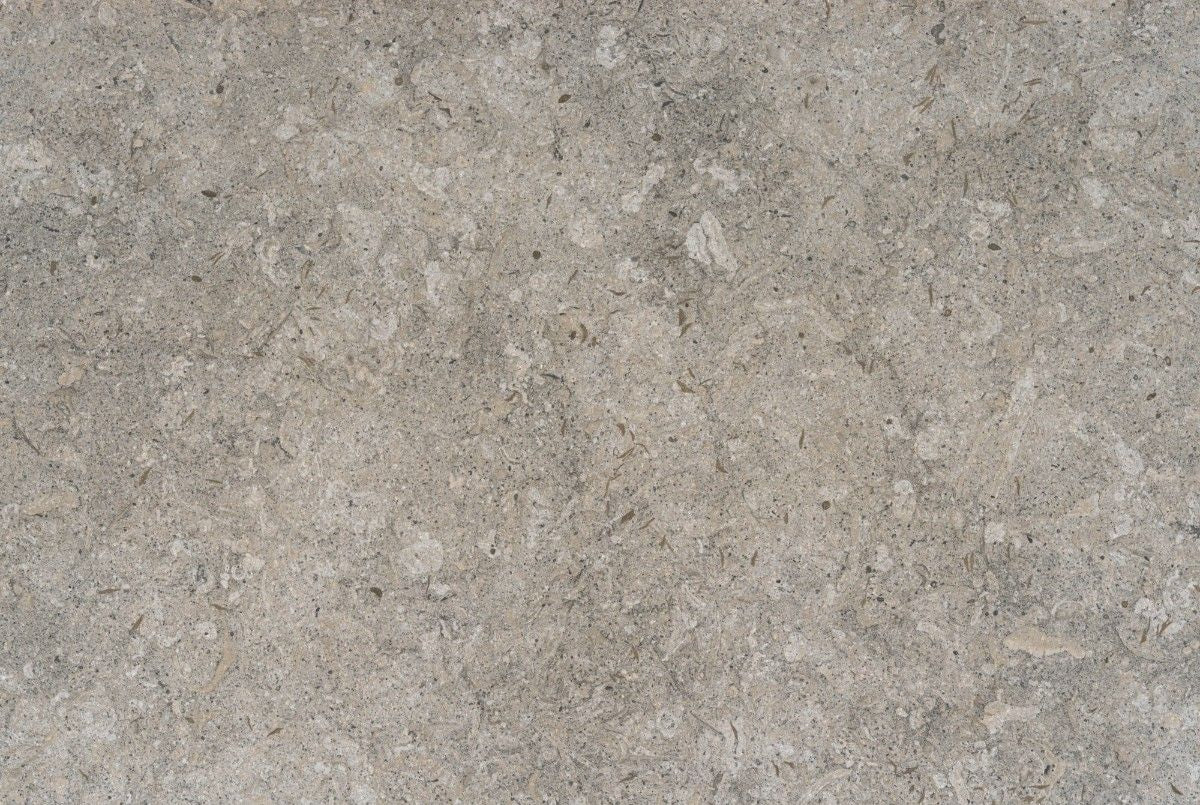 Grigio ceramic countertop - warm grey Dekton surface with fossil detail