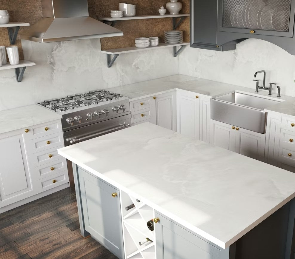 Helena ceramic countertop - translucent white and grey Dekton surface - view 3