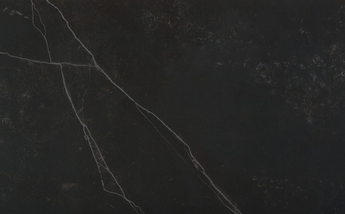 Kelya ceramic countertop - dark marble look with light streaks Dekton surface