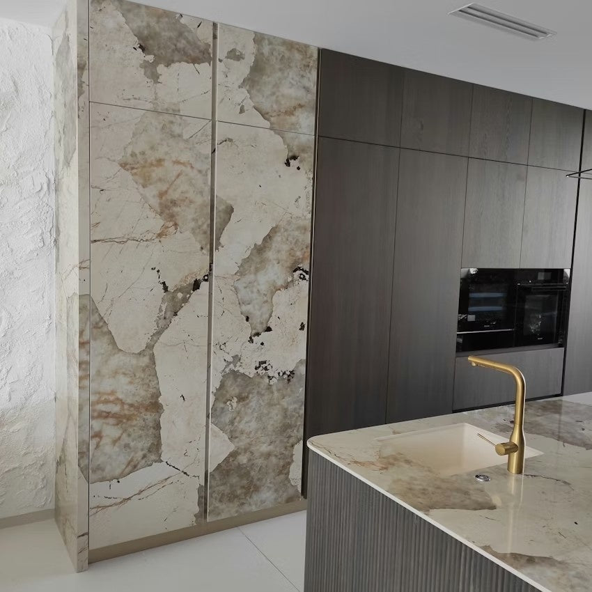 Khalo ceramic countertop - polished black and gold granite look Dekton surface - view 3