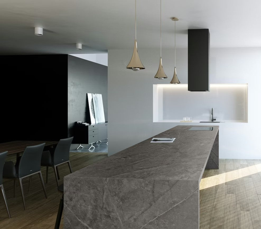 Kira ceramic countertop - earthy grey with light veining Dekton surface - view 3
