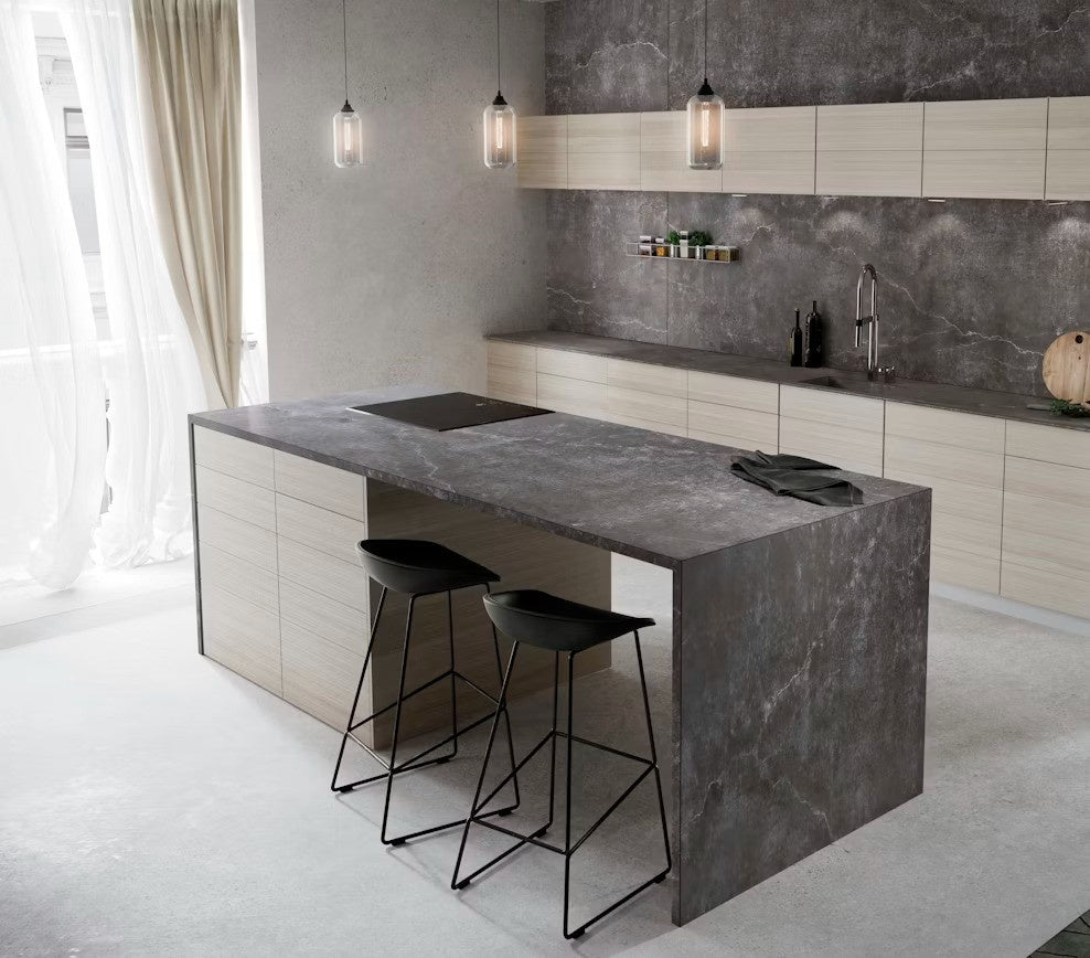 Laos ceramic countertop - dark grey veined matt Dekton Outlet surface - view 3