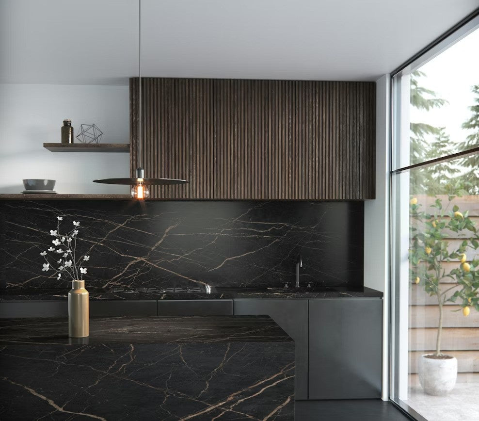 Laurent ceramic countertop - dark brown with gold veining Dekton surface - view 3