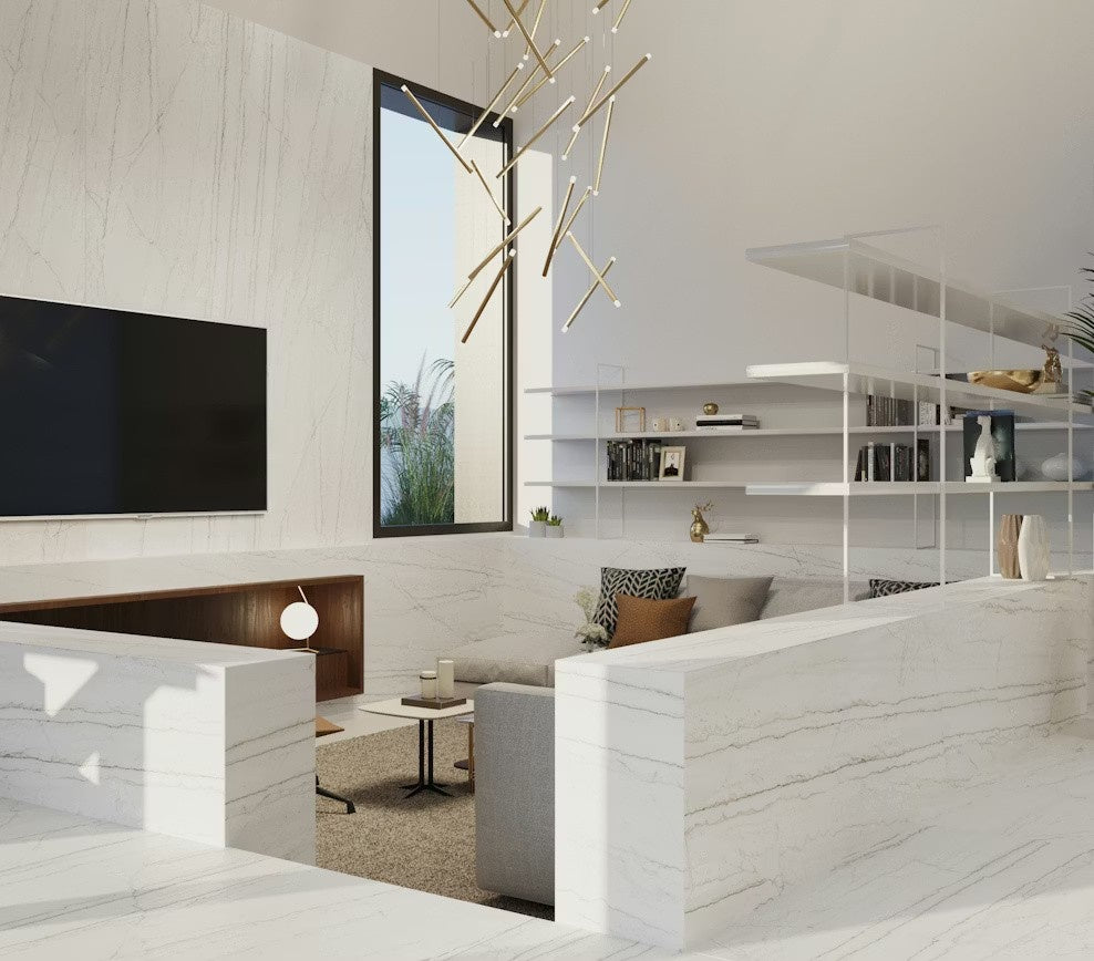 Limbo ceramic countertop - light cream with fine pale veining, polished Dekton surface - view 3
