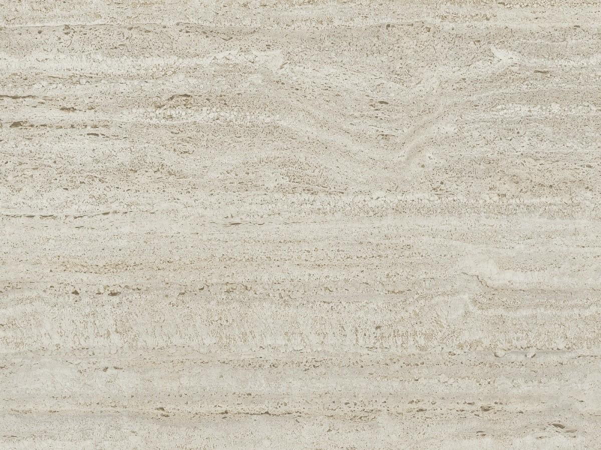 Marmorio ceramic countertop - bright travertine-look Dekton surface with linear striping