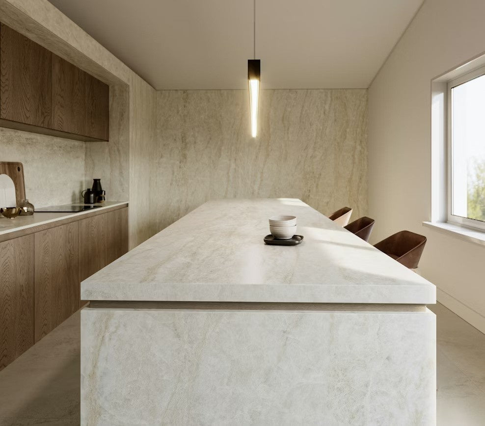 Nara ceramic countertop - warm beige veined Dekton surface - view 3