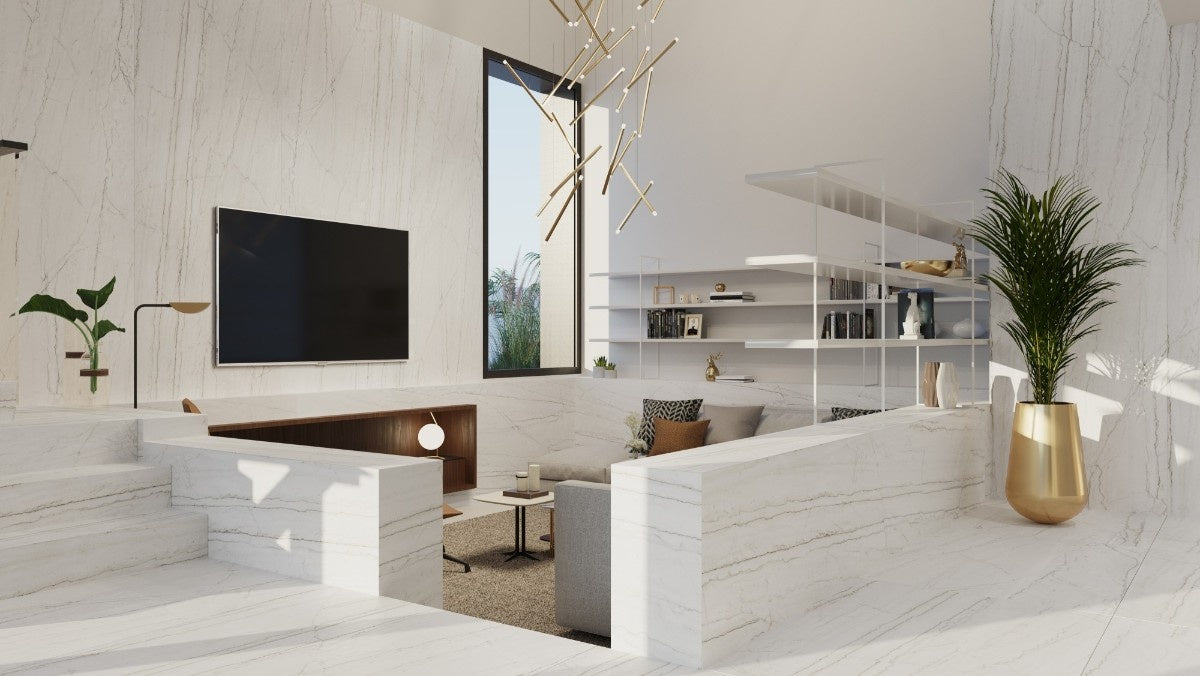 Neural ceramic countertop - cream with fine directional veining Dekton surface - view 3