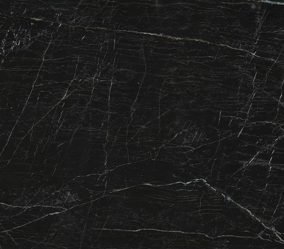 Somnia ceramic countertop - deep black with brown and rust fine lines Dekton surface