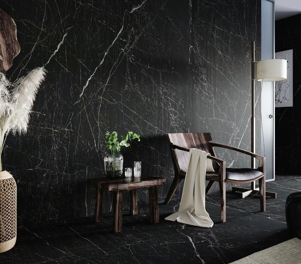 Somnia ceramic countertop - deep black with brown and rust fine lines Dekton surface - view 3