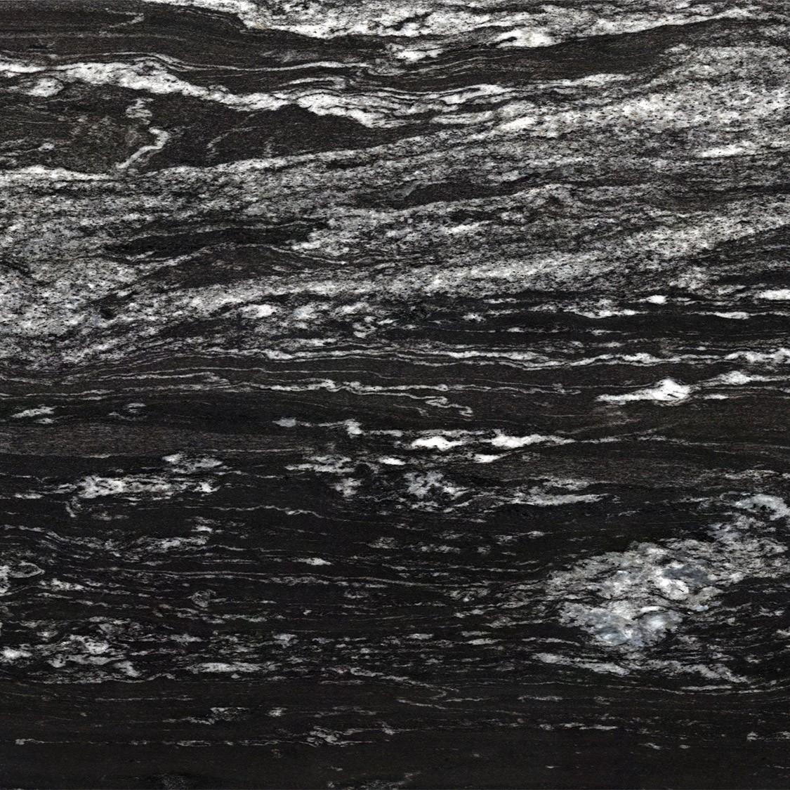 Black Beauty natural stone countertop - black granite with white streaking, Sensa surface