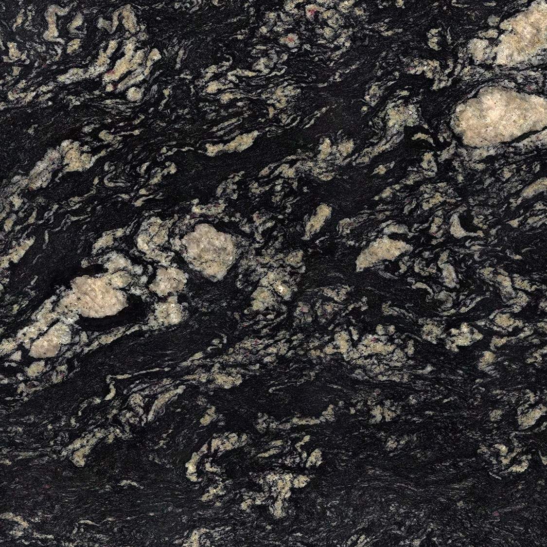 Indian Black natural stone countertop - black granite with pale crystalline veining, Sensa surface