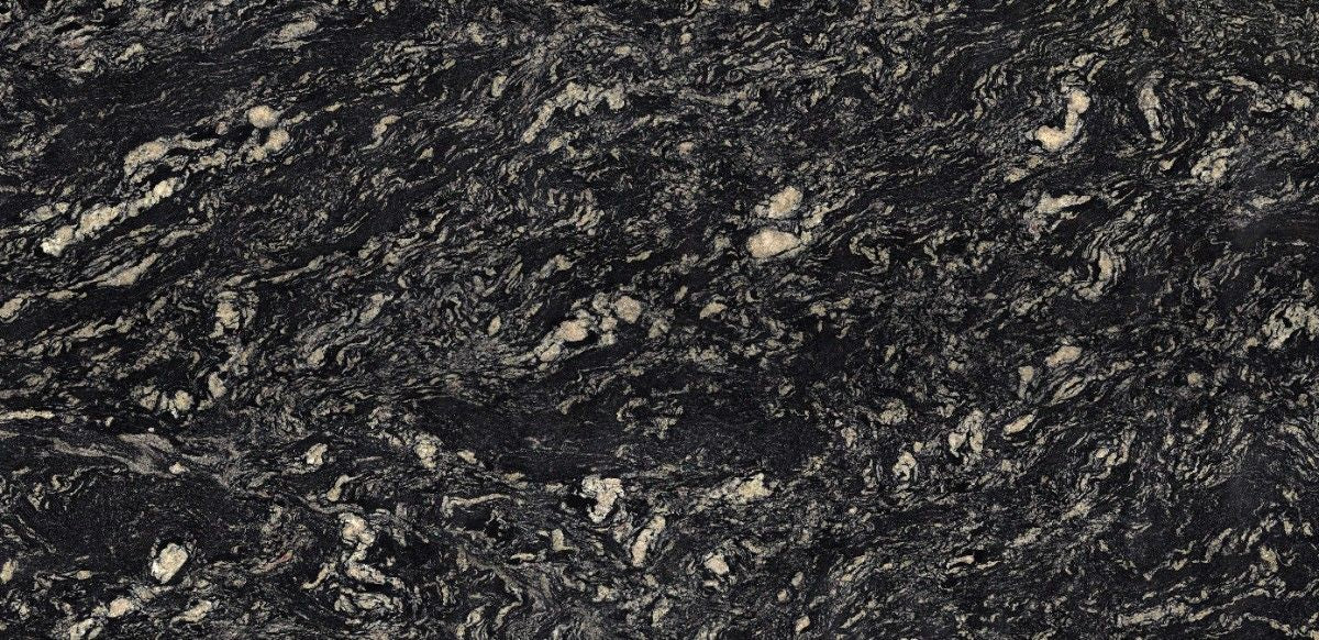 Indian Black natural stone countertop - black granite with pale crystalline veining, Sensa surface - view 2