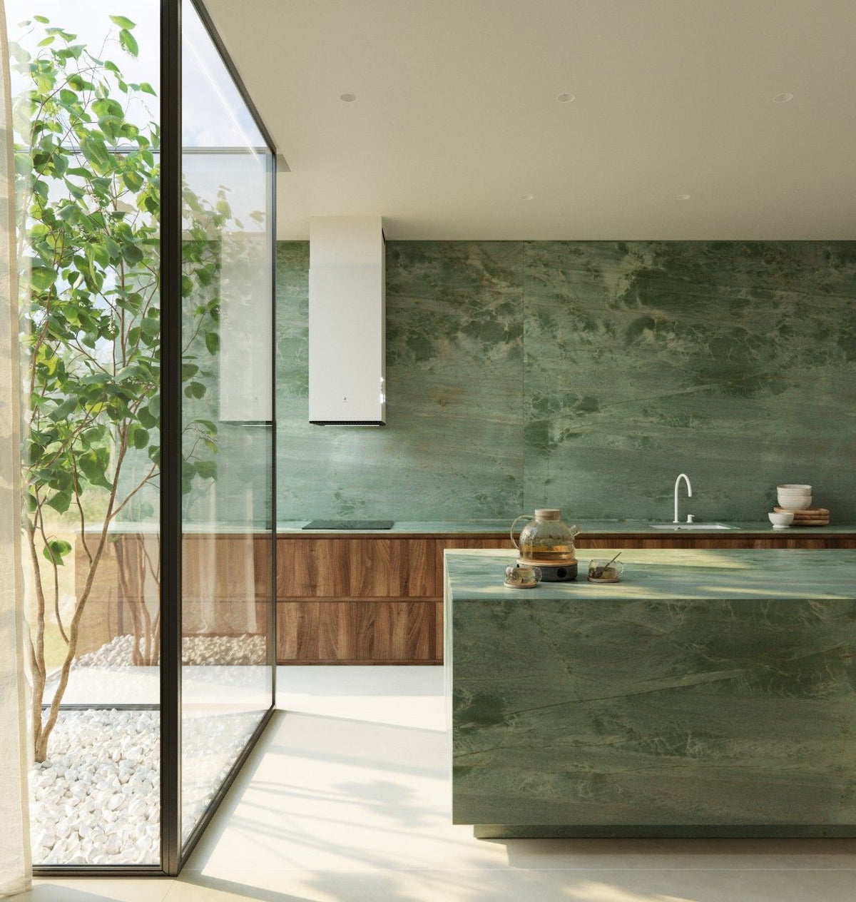 Itara natural stone countertop - green quartzite with white veins, Sensa surface - view 3