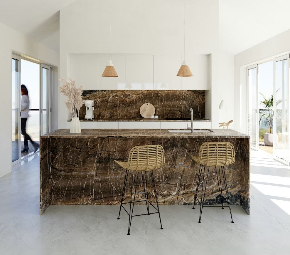 Nahoa natural stone countertop - brown quartzite with black and beige veins, Sensa surface - view 3