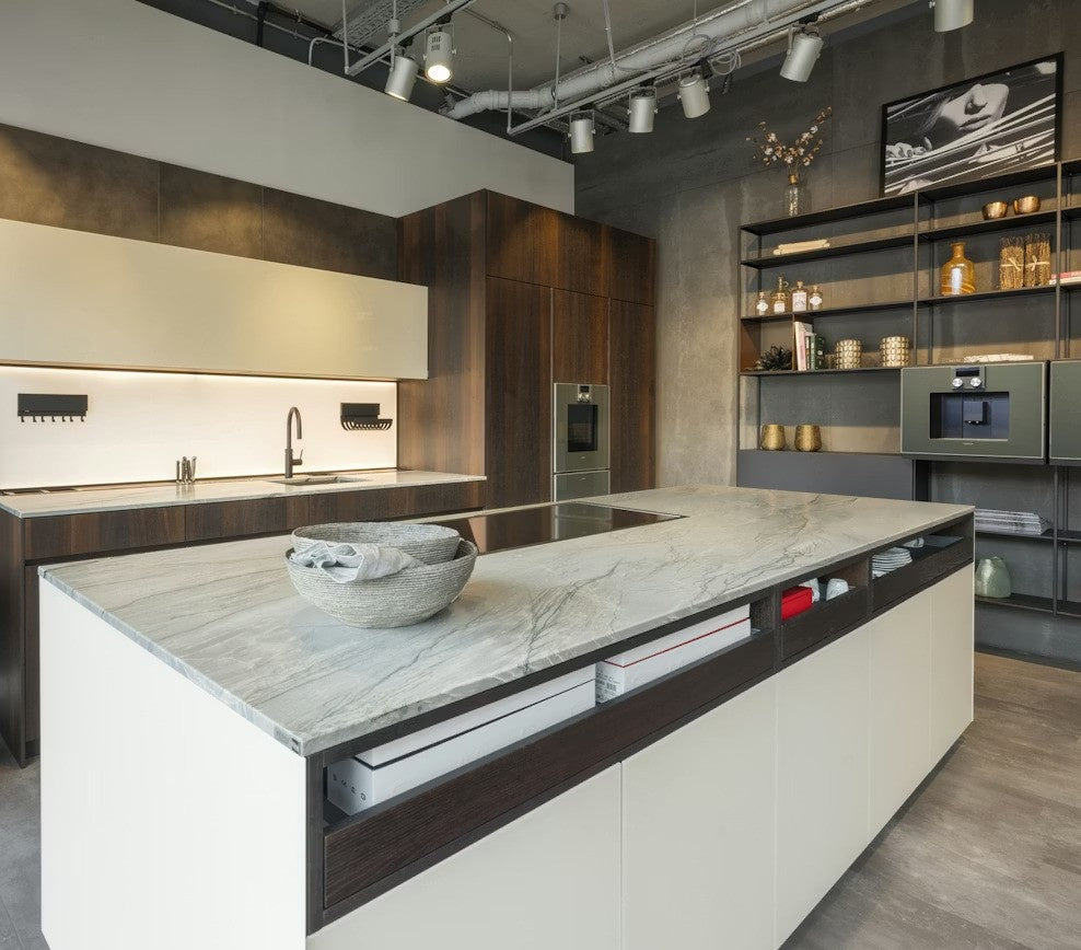 Platino natural stone countertop - leathered quartzite with wave-like veining, Sensa surface - view 3