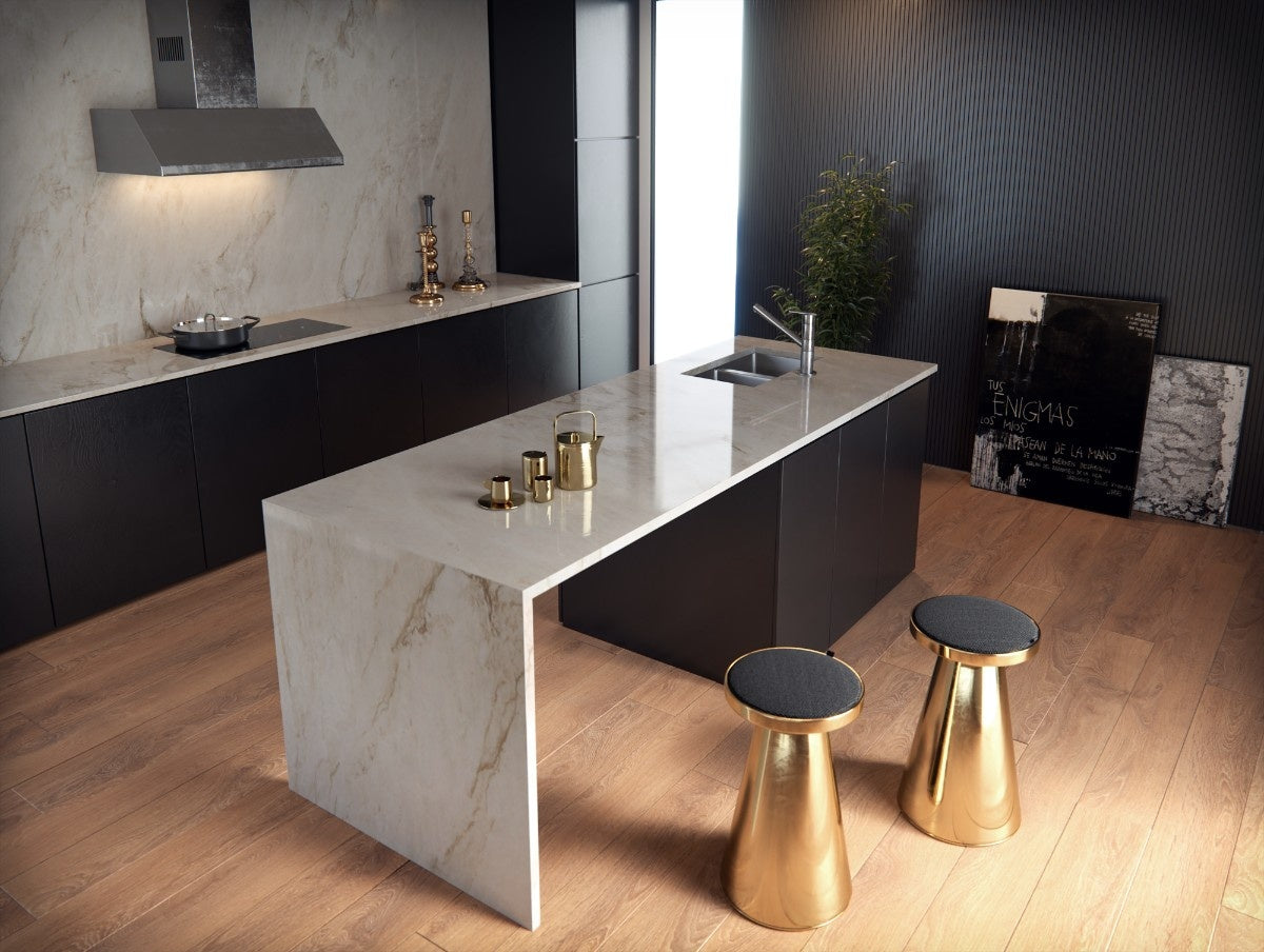 Taj Mahal natural stone countertop - beige quartzite with grey and gold veining, Sensa surface - view 3