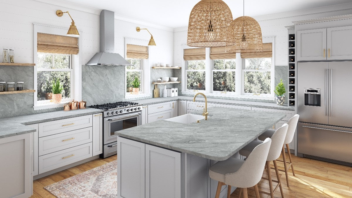 Vancouver natural stone countertop - white quartzite with varied veining, Sensa surface - view 3