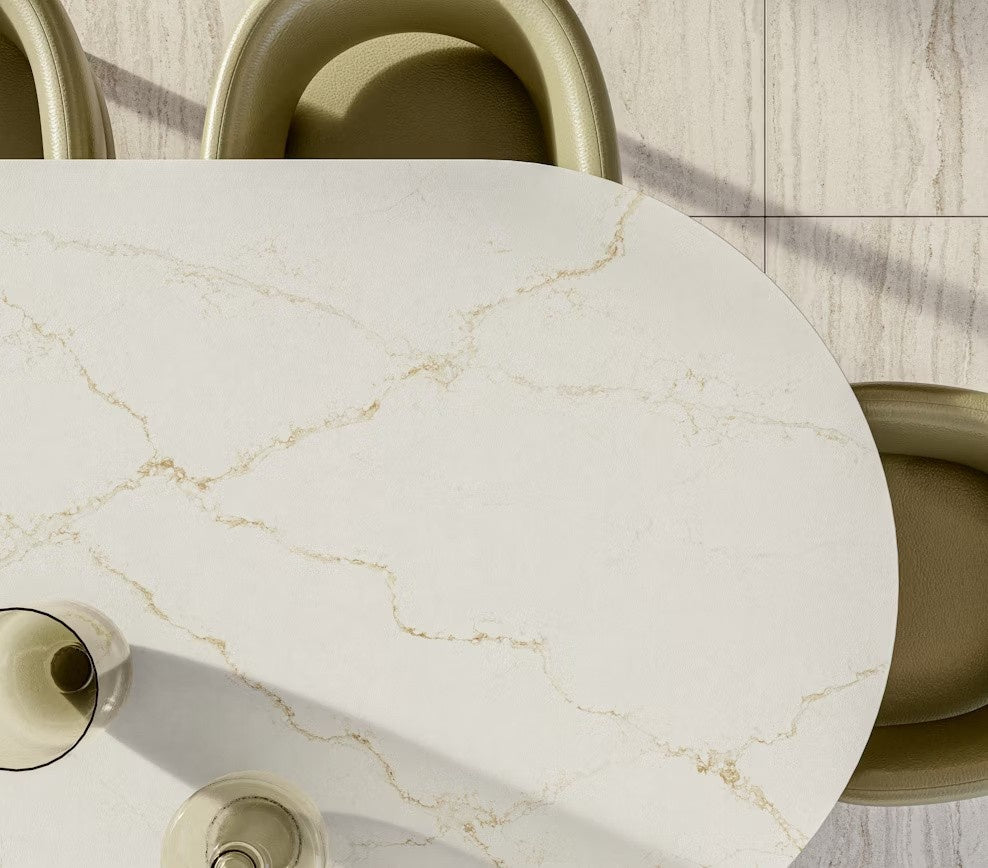 Blanc Élysée quartz countertop - cream with golden and copper veining Silestone surface - view 2