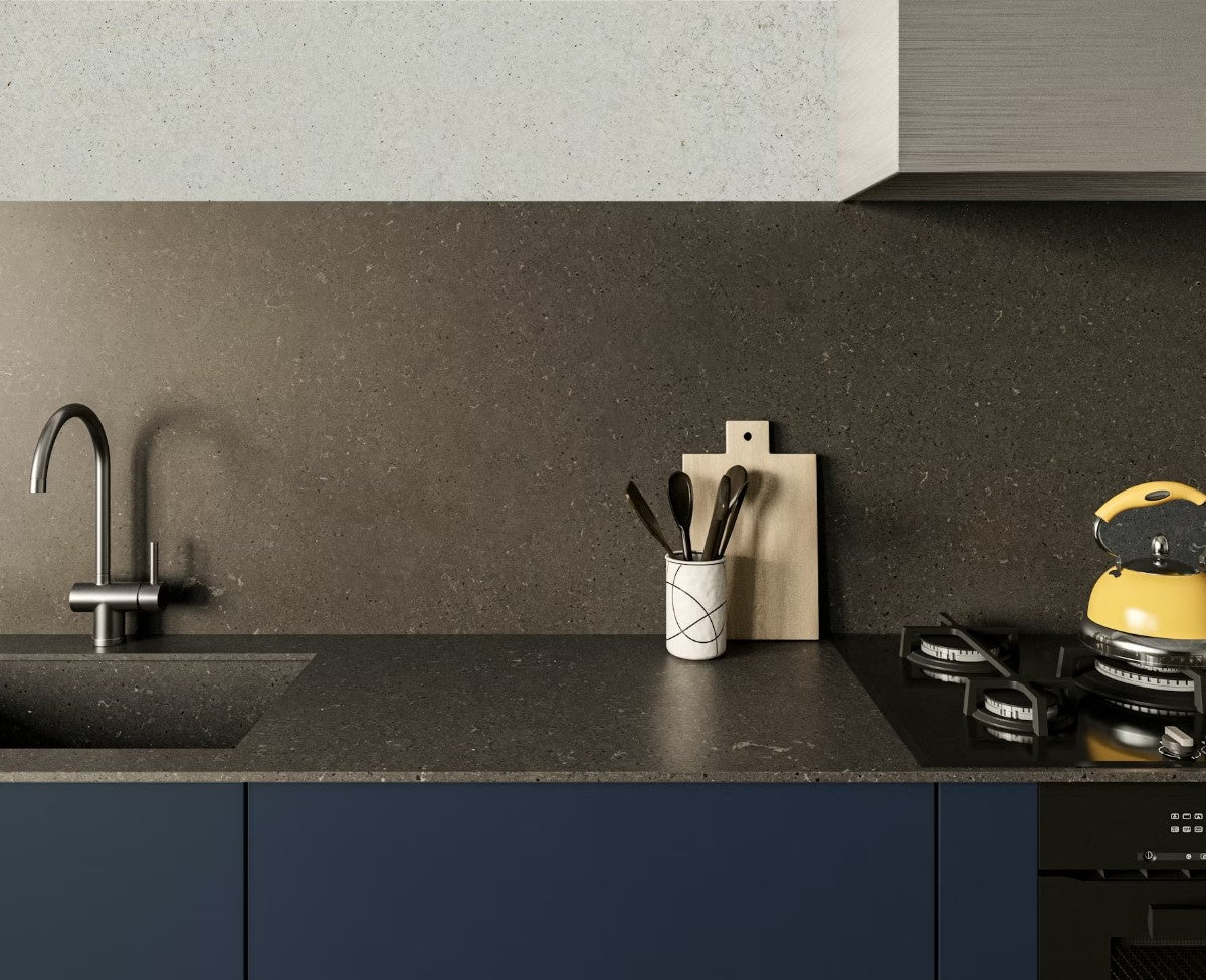 Brass Relish quartz countertop - warm grained brown sandstone effect Silestone surface - view 3