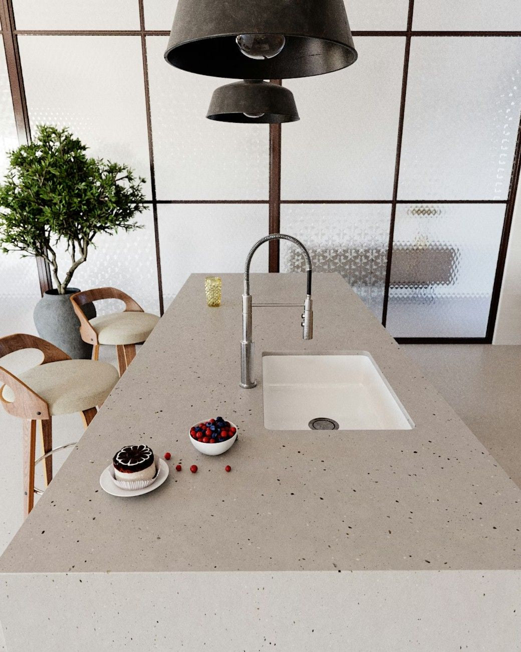 Concrete Pulse quartz countertop - even concrete grey Silestone surface - view 3