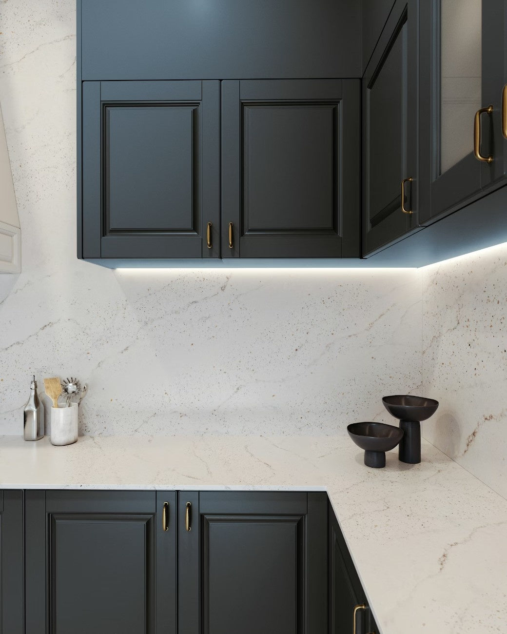 Eclectic Pearl quartz countertop - pale veined with metallic grains Silestone surface - view 3