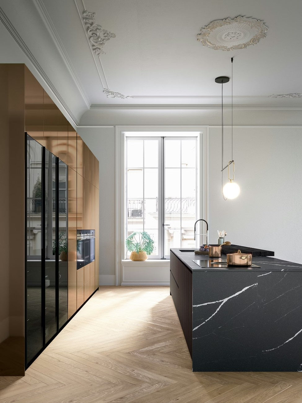 Et Marquina quartz countertop - intense black with white marble veining Silestone surface - view 3
