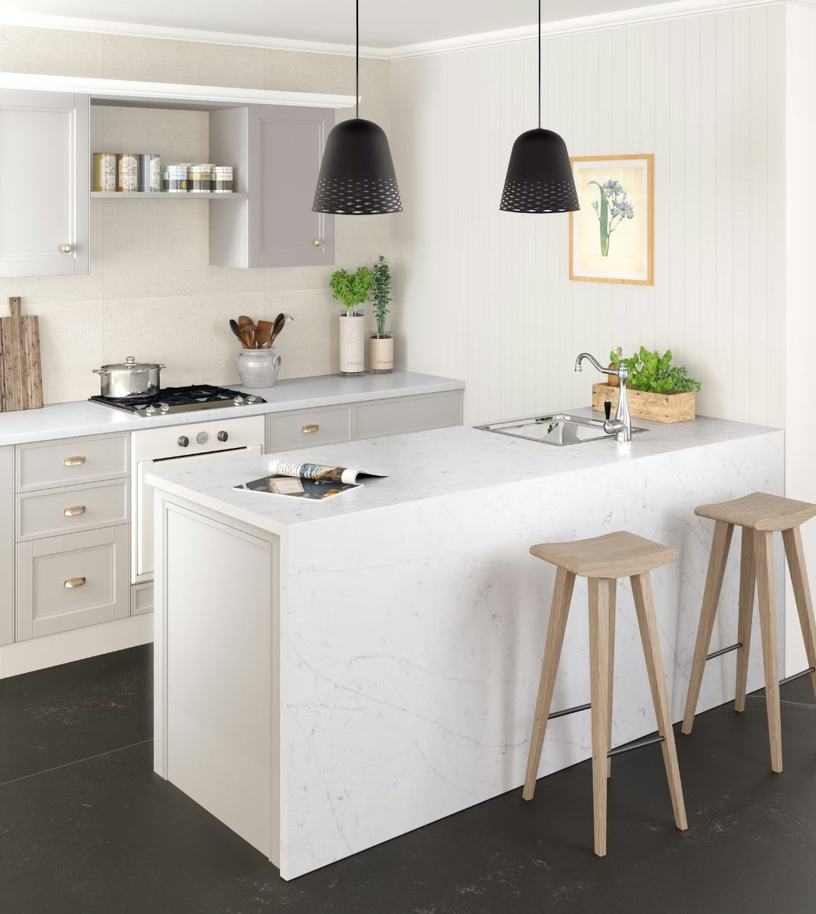 Et Statuario quartz countertop - white with soft sparkling grey highlights Silestone surface - view 3