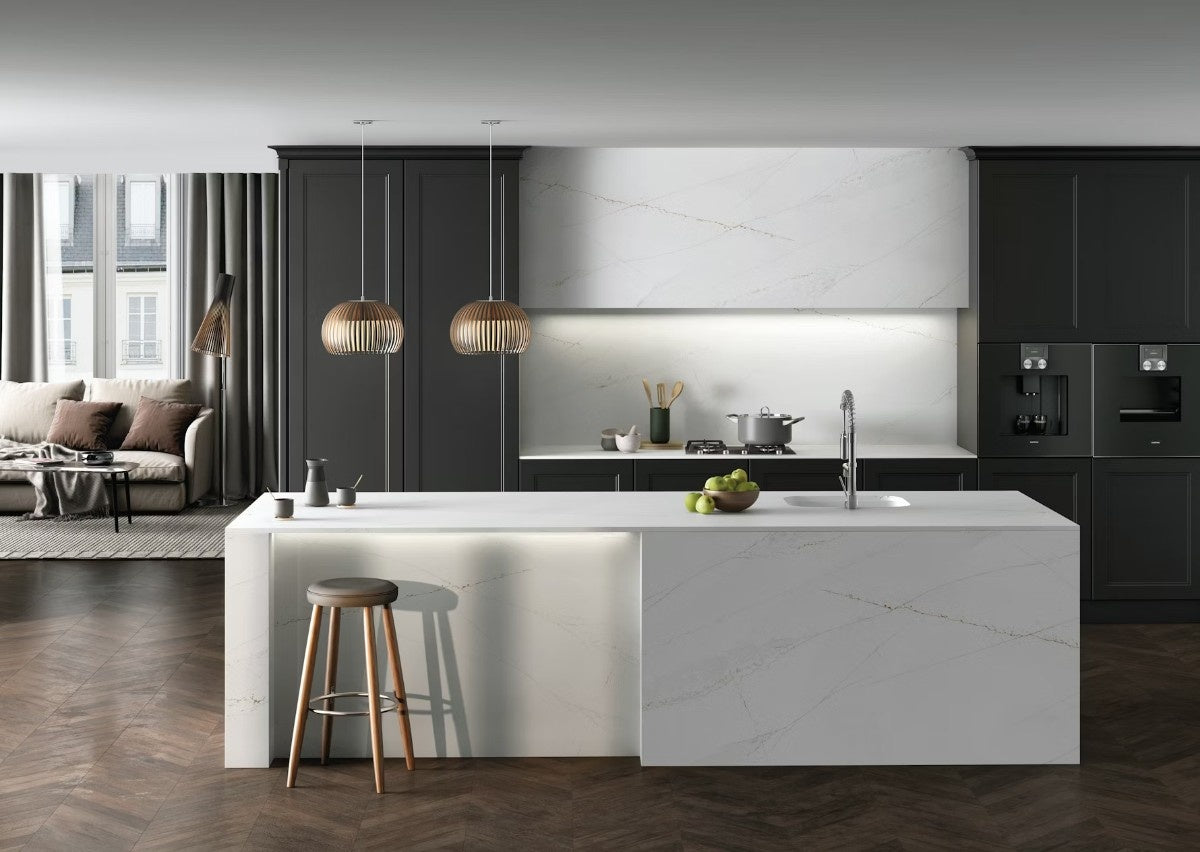 Ethereal Glow quartz countertop - white with gold and grey veining Silestone surface - view 3