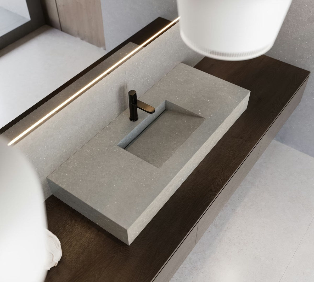 Ffrom01 quartz countertop - grey with white PET flecks Silestone surface - view 3