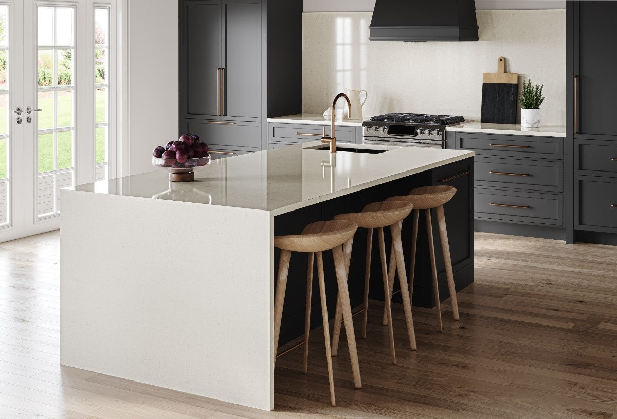 Linen Cream quartz countertop - two-tone beige veined Silestone surface - view 3
