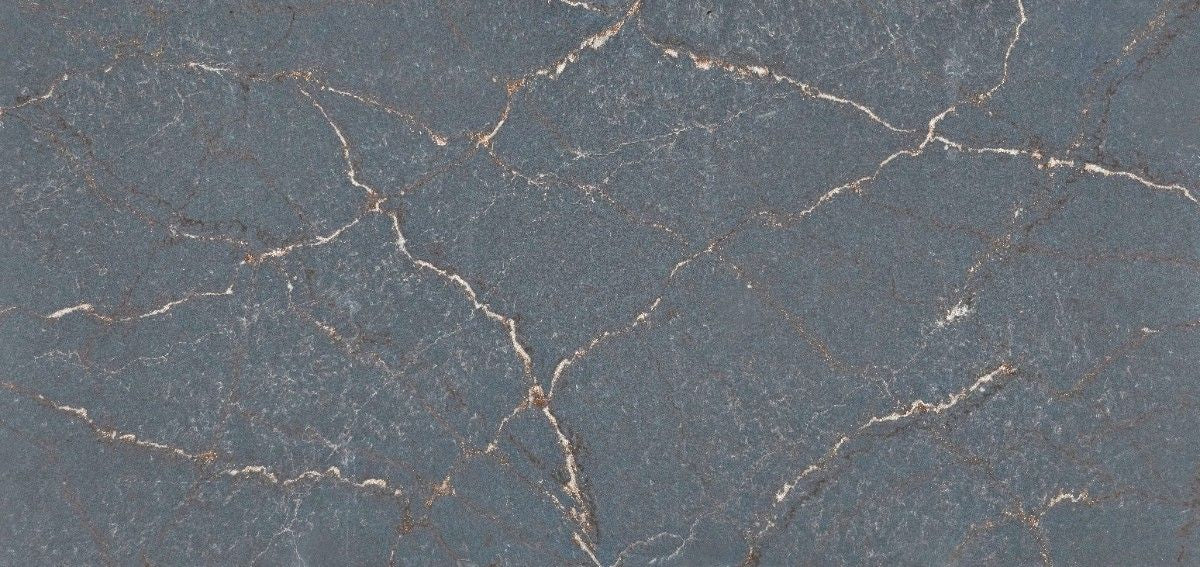 Parisien Bleu quartz countertop - deep blue with ochre veining Silestone surface - view 2