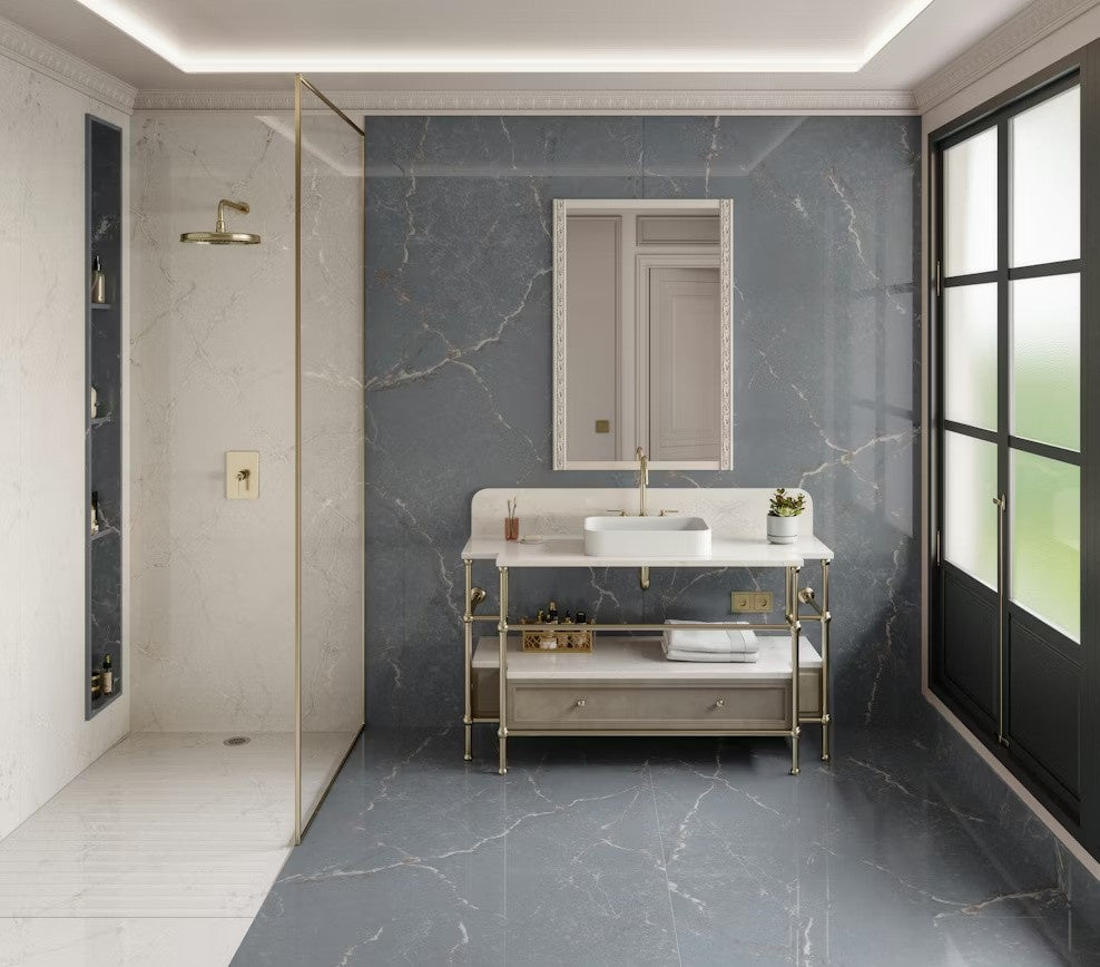 Parisien Bleu quartz countertop - deep blue with ochre veining Silestone surface - view 3