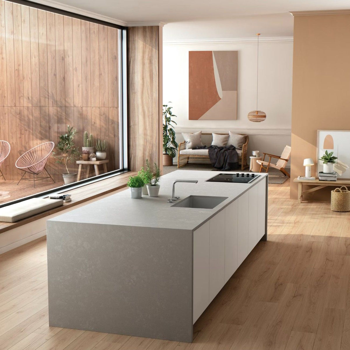 Poblenou quartz countertop - warm faded grey Silestone surface - view 5