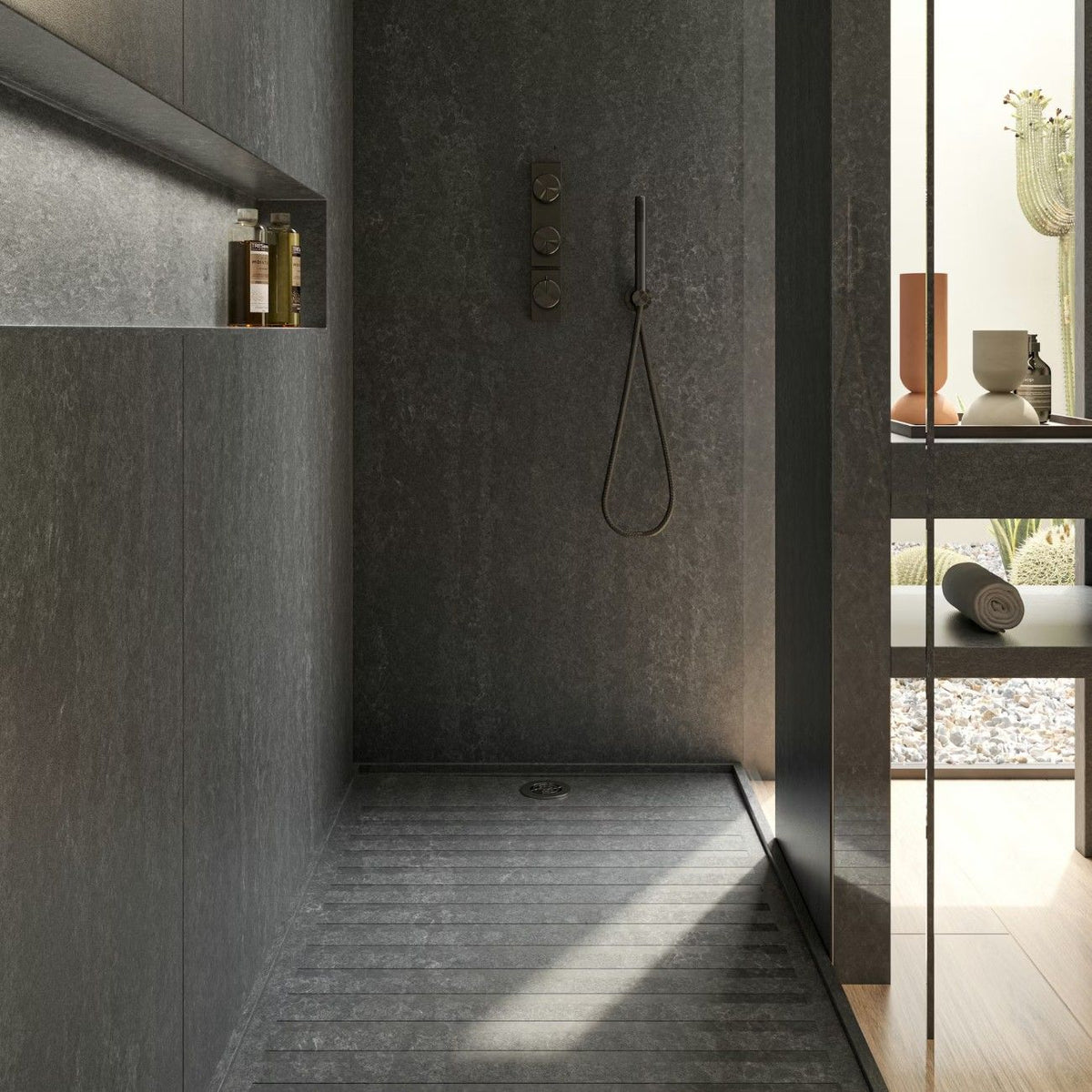 Raw G quartz countertop - concrete grey with copper touches Silestone surface - view 3