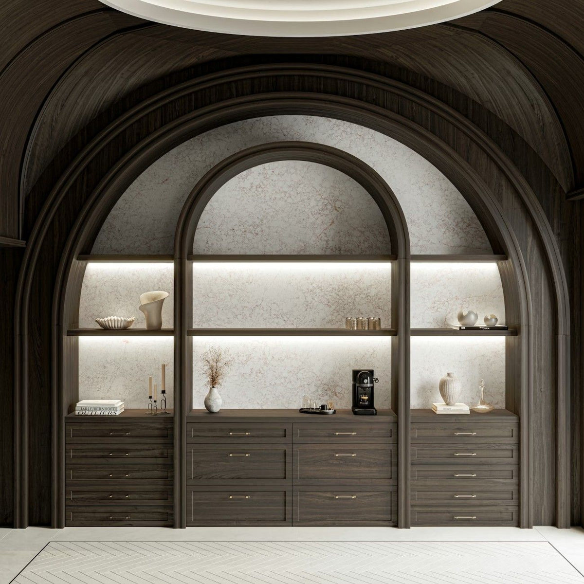 Rivière Rose quartz countertop - warm white with taupe and blush veining Silestone surface - view 3