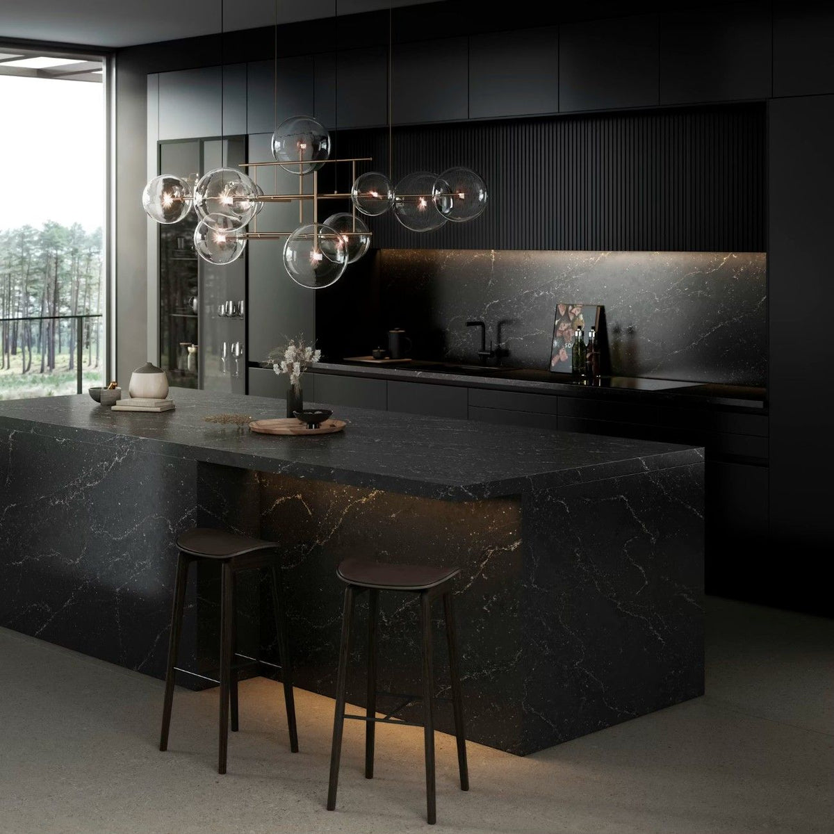 Romantic Ash quartz countertop - grey veined with blue accents Silestone surface - view 3