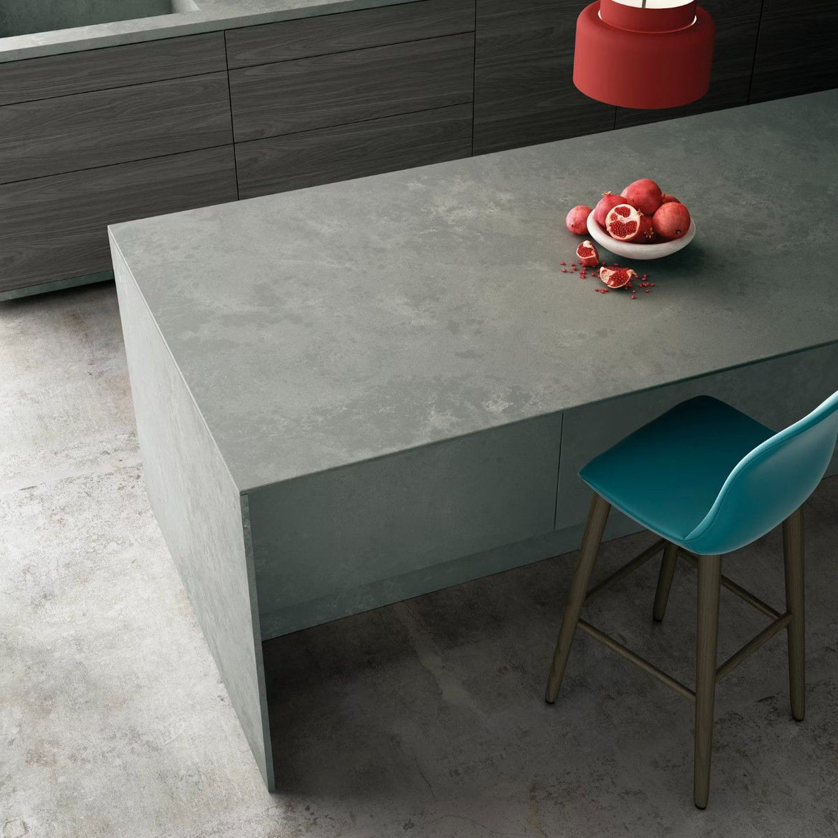 Seaport quartz countertop - dark worn concrete effect with white shading Silestone surface - view 3