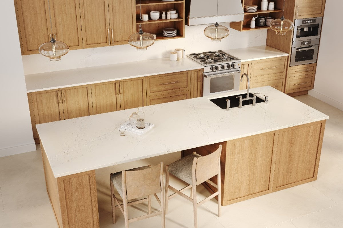 Siberian quartz countertop - white Calacatta-style veined Silestone surface - view 3
