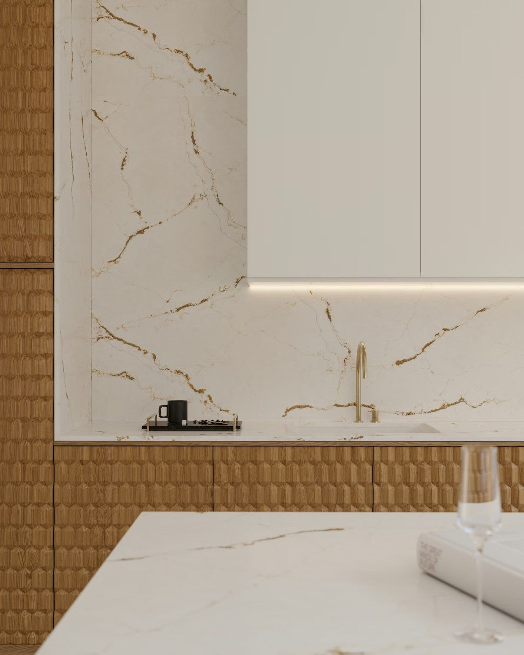 Versailles Ivory quartz countertop - ivory marbled with golden sparkle Silestone surface - view 3