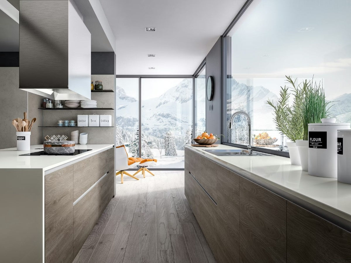 White Zeus quartz countertop - bright even white Silestone surface - view 2