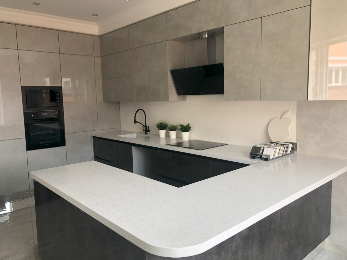 Brilliant Arabesco quartz countertop - marble-look veined TechniStone surface - view 3