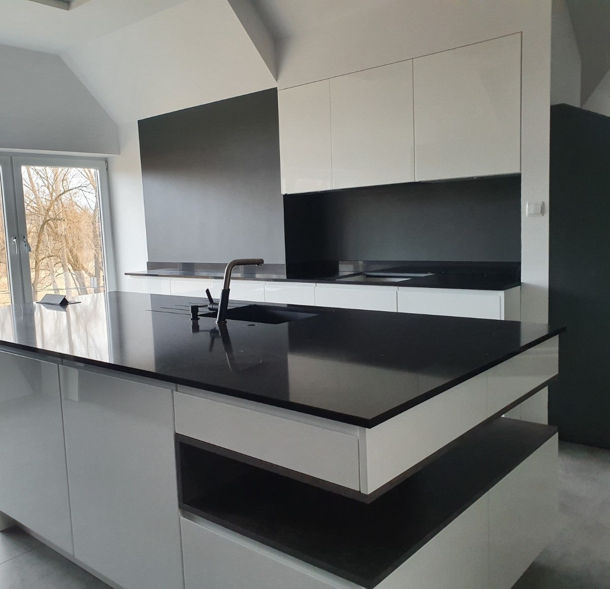 Brilliant Black quartz countertop - deep black mirror-flecked TechniStone surface - view 3