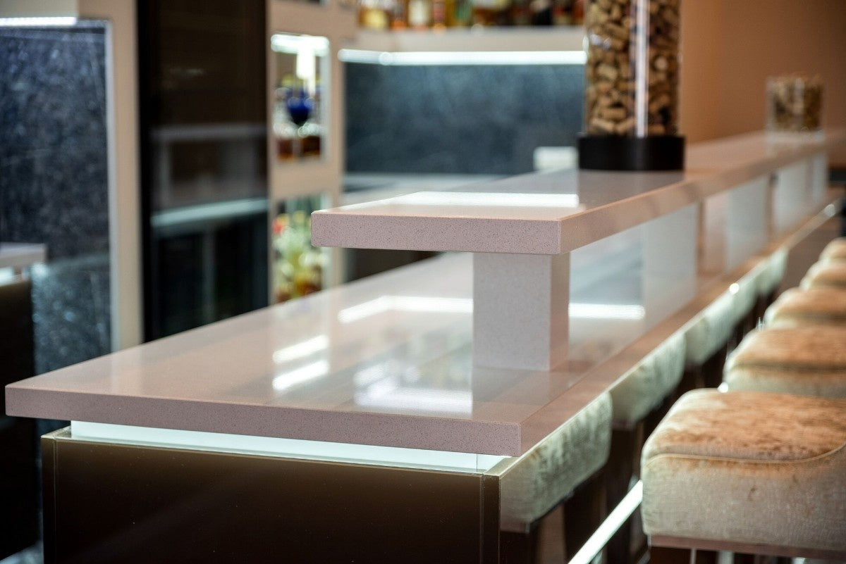 Brilliant White quartz countertop - bright white mirror-flecked TechniStone surface - view 3