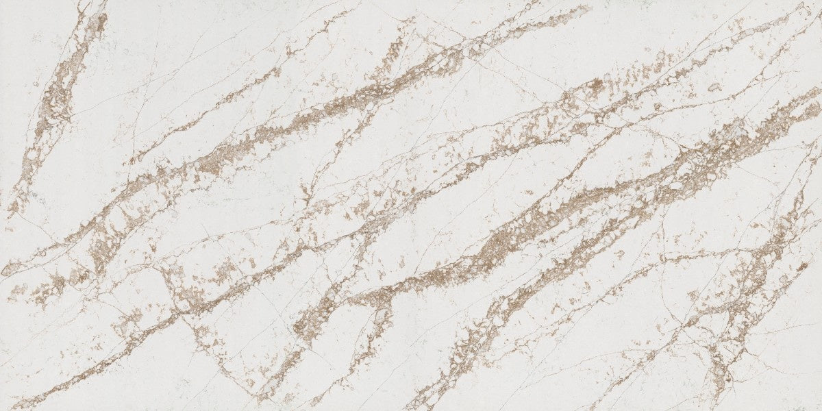 Bronze Coast quartz countertop - white and warm brown veined TechniStone surface - view 2