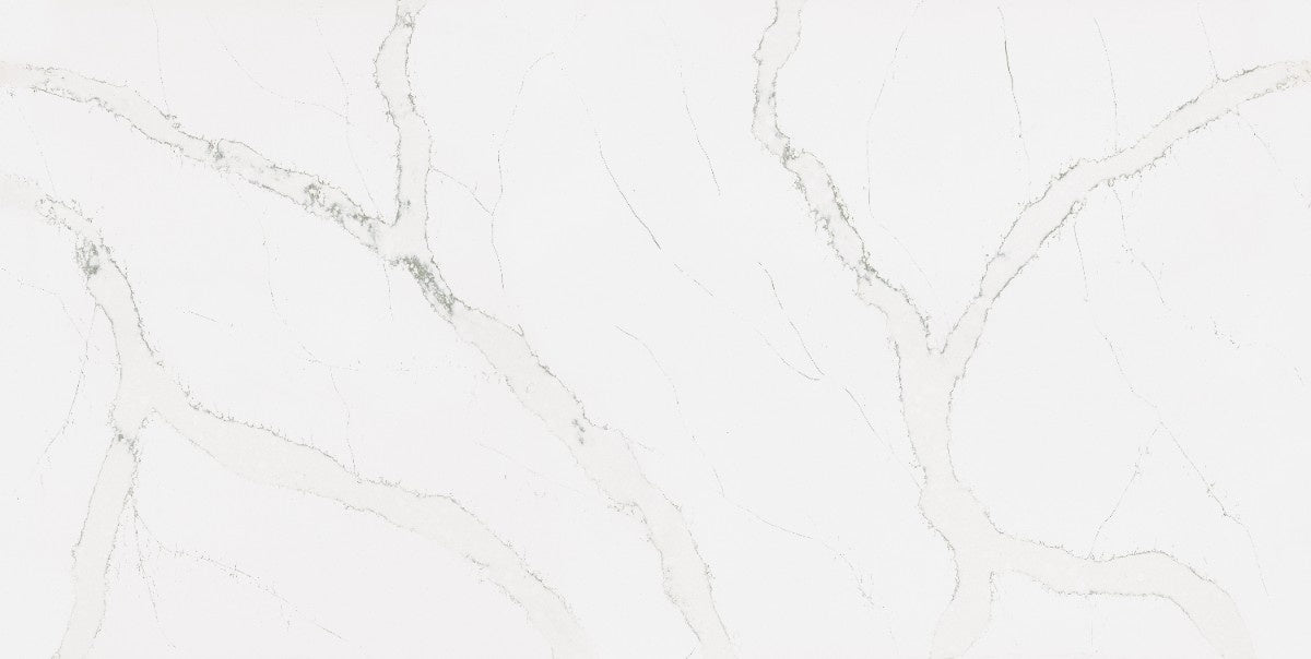 Calacatta Serchio quartz countertop - white base with flowing grey veins, TechniStone surface - view 2