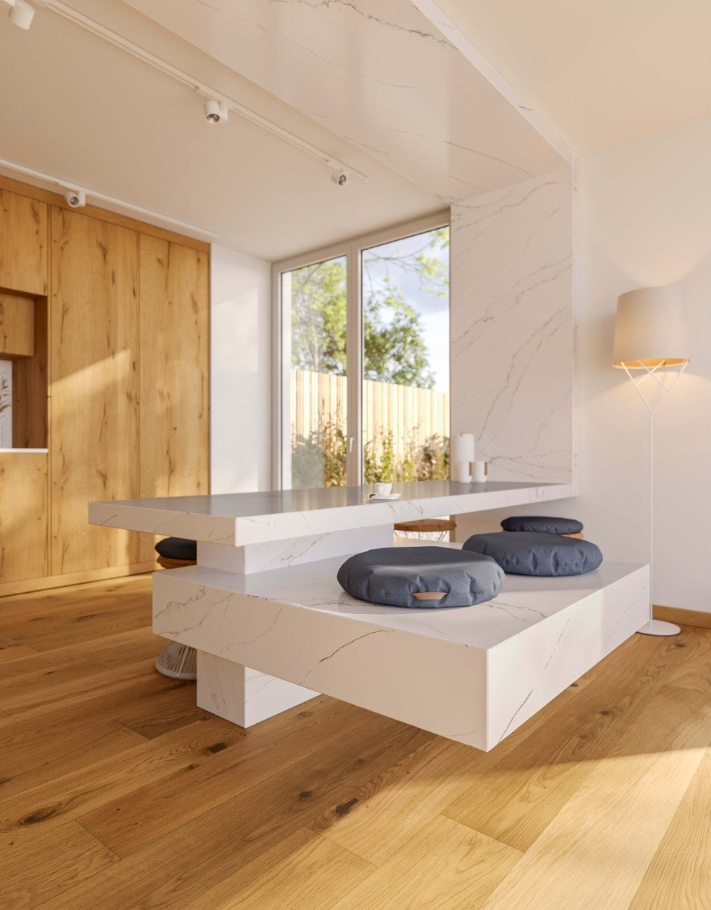 Calacatta Serchio quartz countertop - white base with flowing grey veins, TechniStone surface - view 3